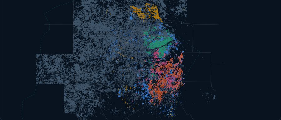 Barnett horizontal wells, colored by operator