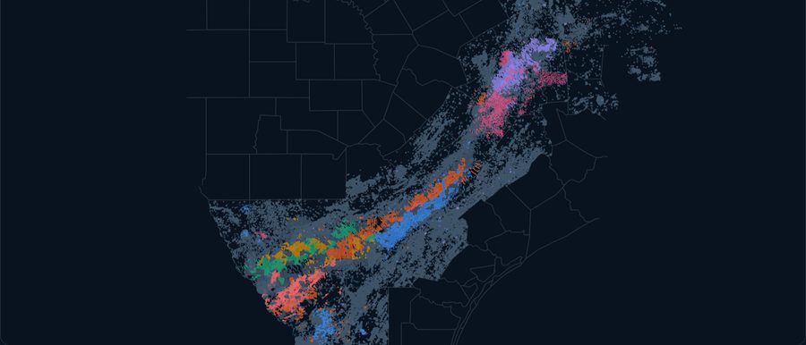 Eagle Ford horizontal wells, colored by operator