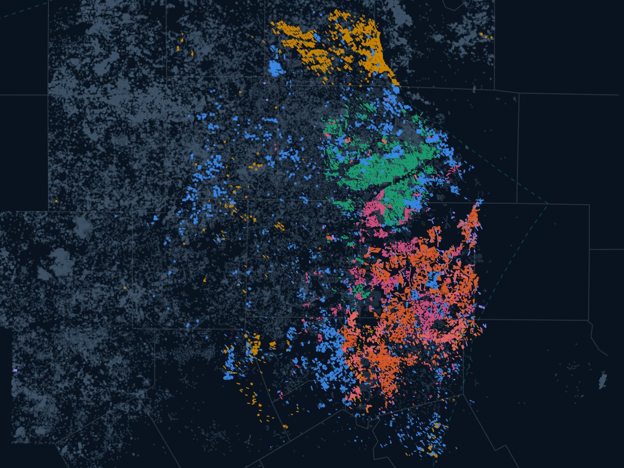 Barnett wells mapped by operator