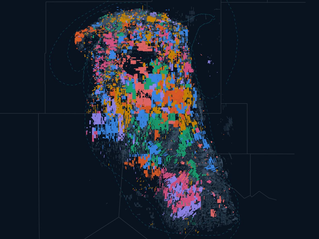Delaware wells mapped by operator